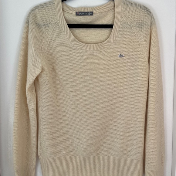 Lacoste Vintage Cashmere Sweater Cream scoop neck - Picture 5 of 9